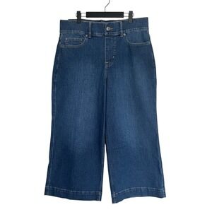 NWT Spanx Cropped Wide Leg  Pull On Jeans High Rise Medium Wash Blue Denim 1X